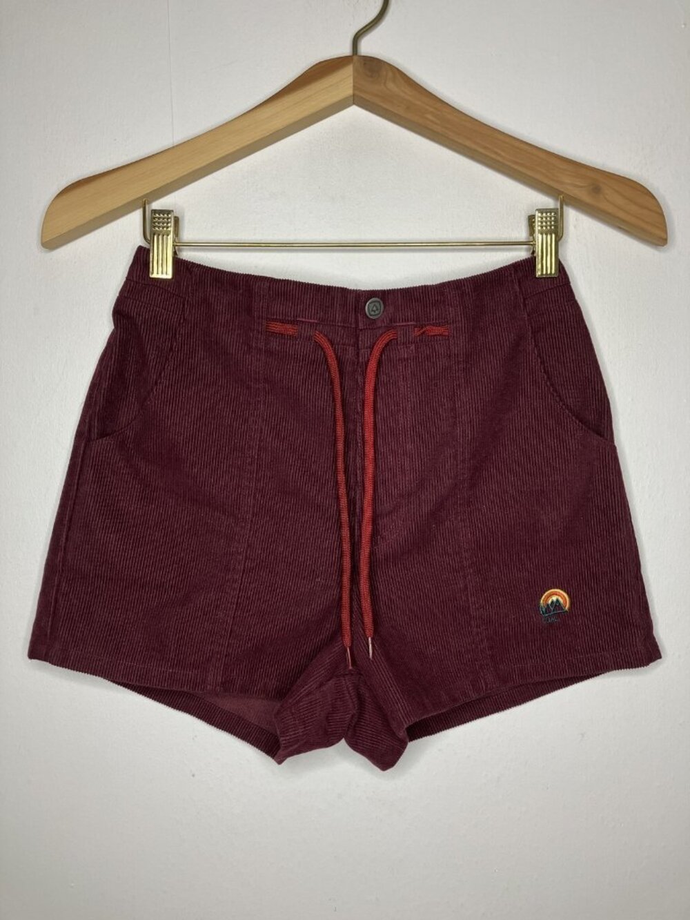 COAL Women's Small Burgundy Corduroy Drawstring Shorts Pockets